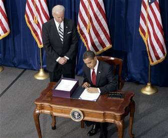 Obama signing the American Recovery & Reinvestment Act of 2009 2.17.09